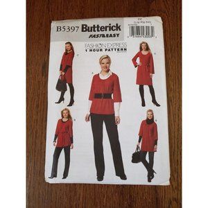 Butterick B5397 One-Hour Tops, Tunics & Dress w Self Belt, 3/4 Sleeve Sz 16-26